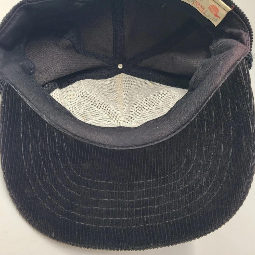 Vintage Vermont Army National Guard Hat Snapback Black Yellow Rope Corduroy Men